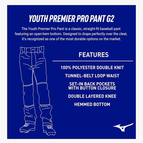 Mizuno Kids White Baseball pants with black piping - Picture 6 of 7